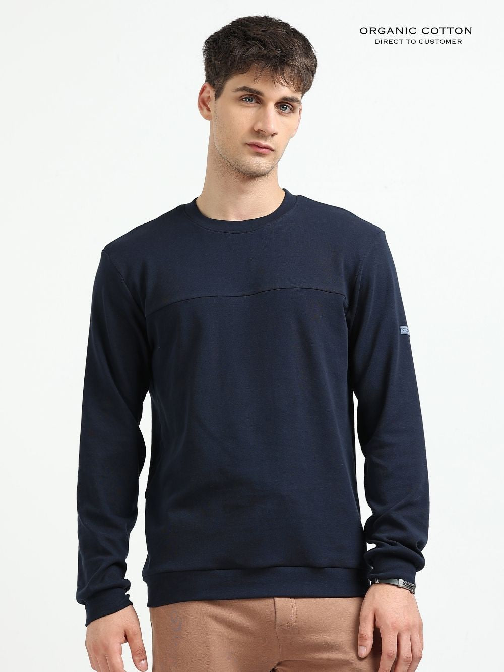 Navy A & A Mens Organic Cotton Solid Crew Neck Pullover