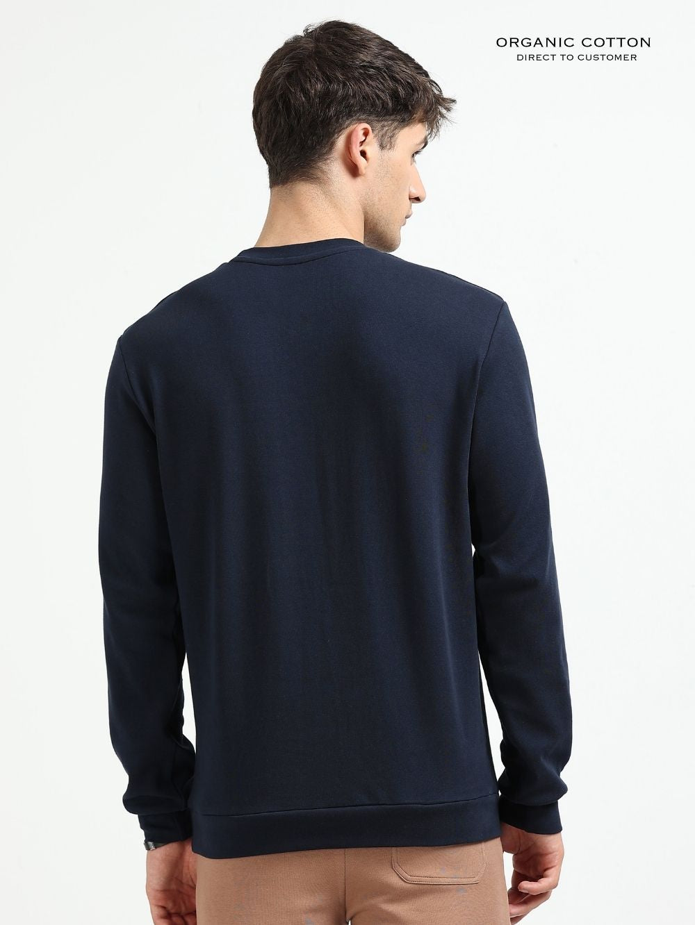 Navy A & A Mens Organic Cotton Solid Crew Neck Pullover