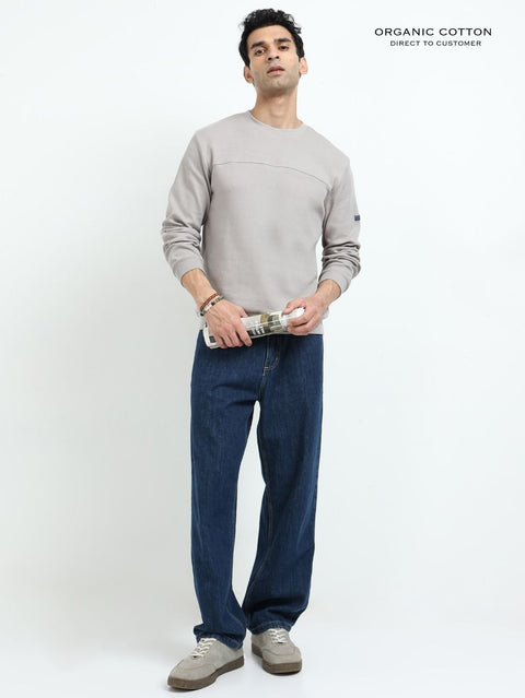Silver Grey A & A Mens Organic Cotton Solid Crew Neck Pullover