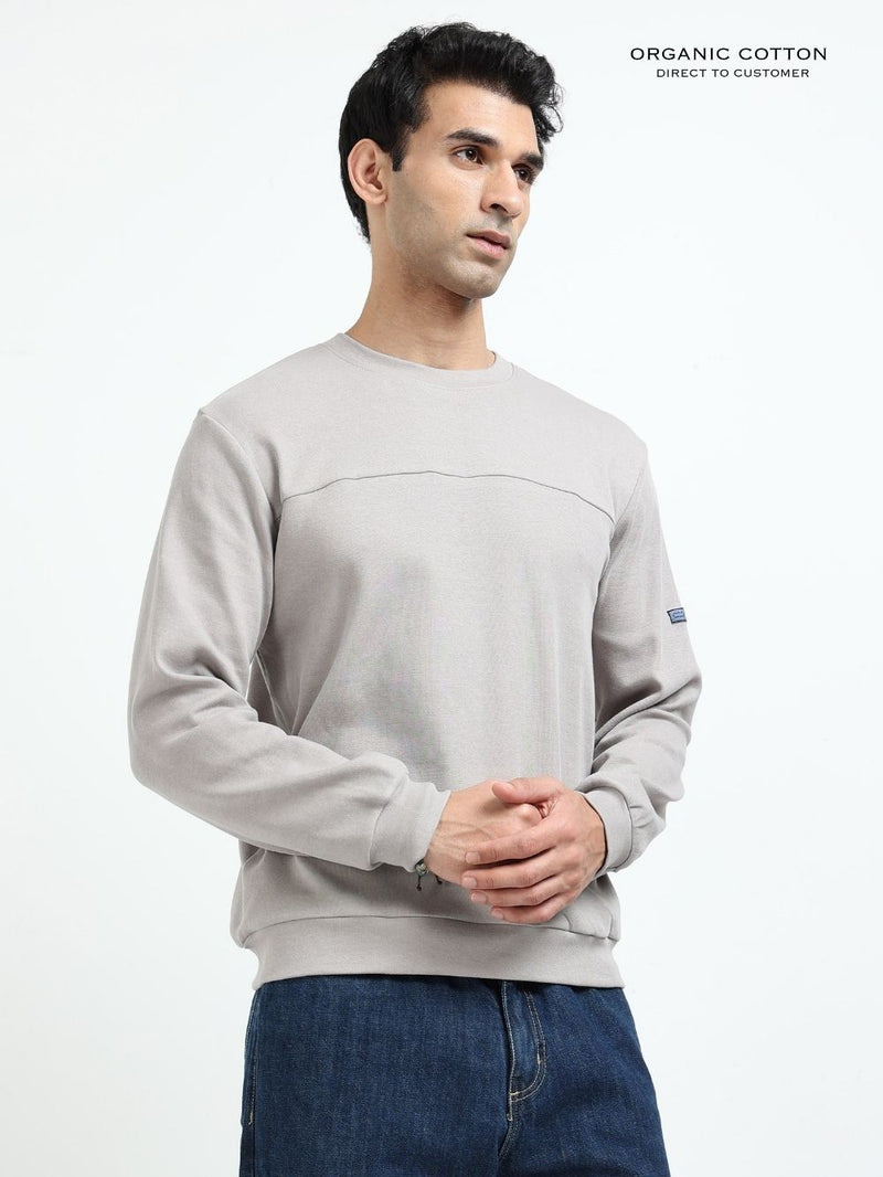Silver Grey A & A Mens Organic Cotton Solid Crew Neck Pullover