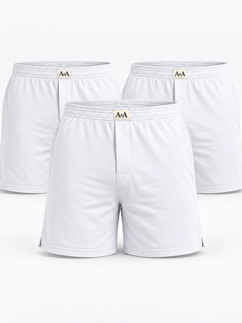 Organic Cotton Regular Boxer for Mens - Pack of 3 (White, White, White)