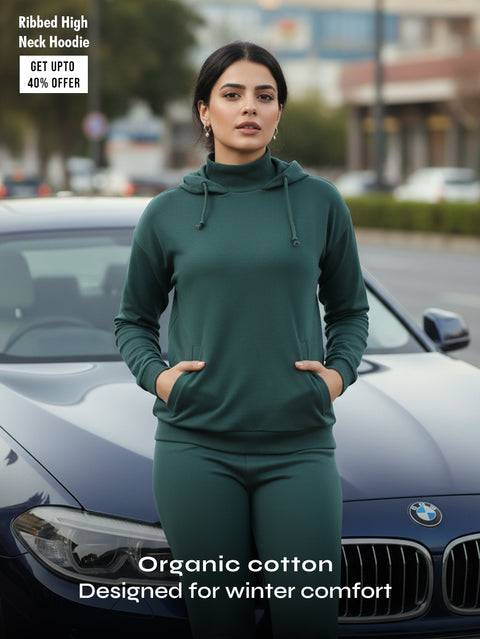 Bistro Green Elevate Ribbed High-Neck Hoodie