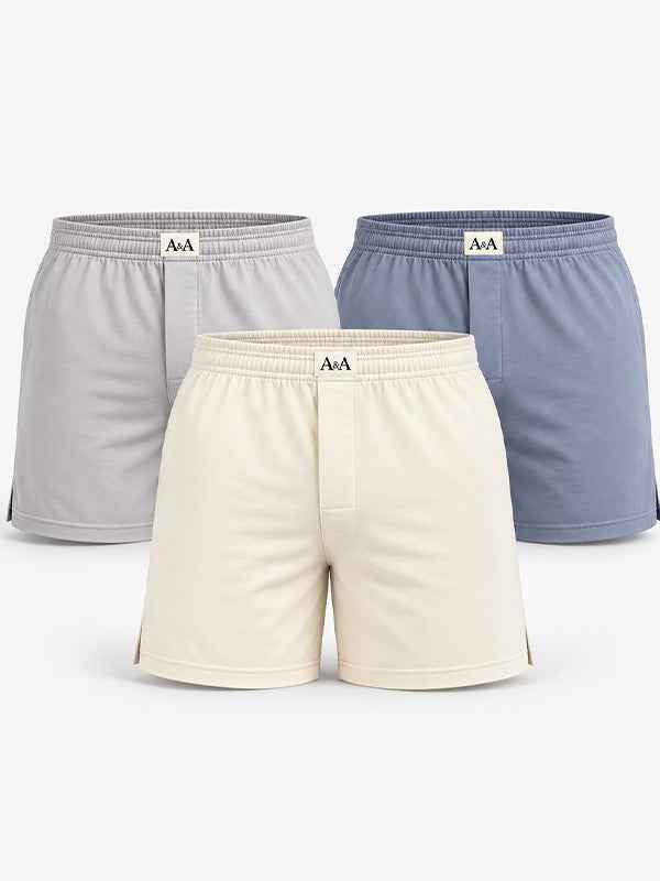 Organic Cotton Short Boxer for Mens - Pack of 3 (Beige, Light Grey, Blueish Grey)