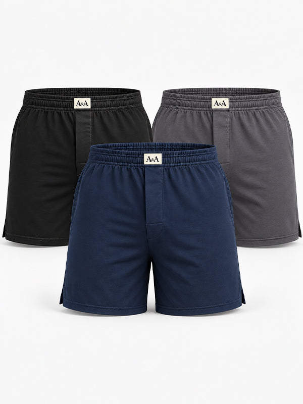 Organic Cotton Short Boxer for Mens - Pack of 3 (Navy, Black, D.Grey)