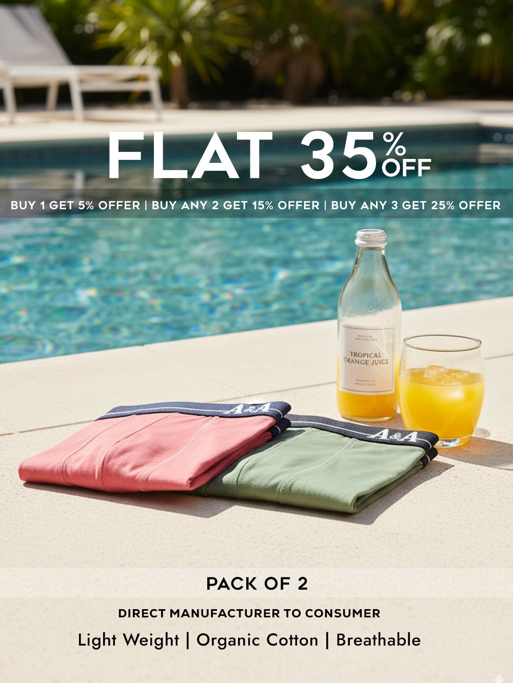 Olive Green and Magenta Organic Cotton super stretch Trunk with Outer Elastic Regular Length Waistband - Pack of 2