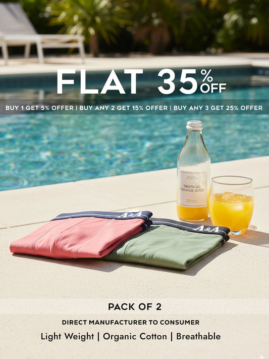 Olive Green and Magenta Organic Cotton super stretch Trunk with Outer Elastic Regular Length Waistband - Pack of 2