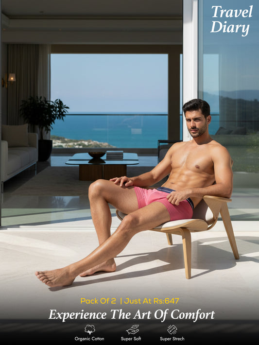 Olive Green and Magenta Organic Cotton super stretch Trunk with Outer Elastic Short Length Waistband - Pack of 2