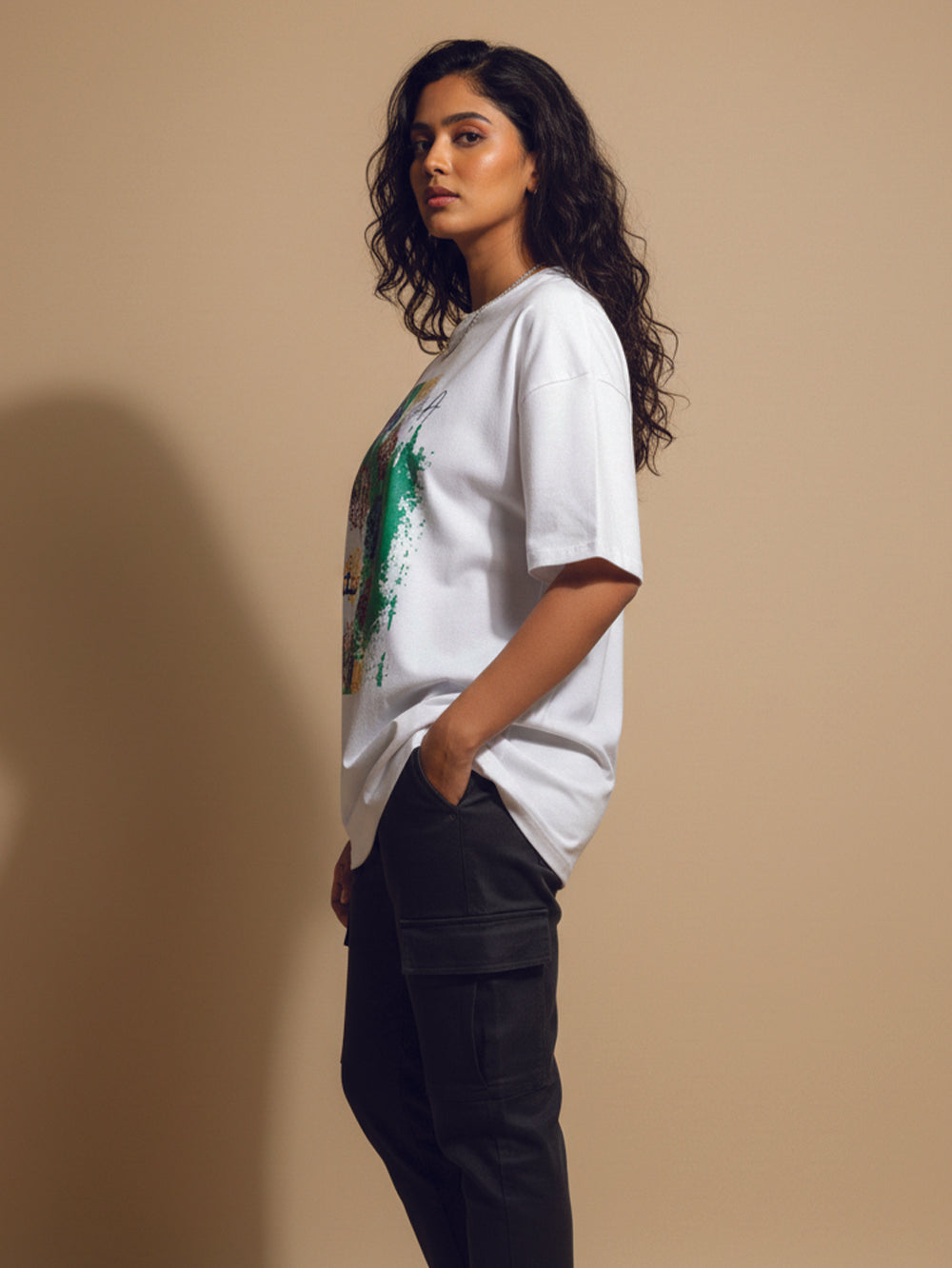 Agathist – Printed White Organic Cotton Women's Oversized Tee