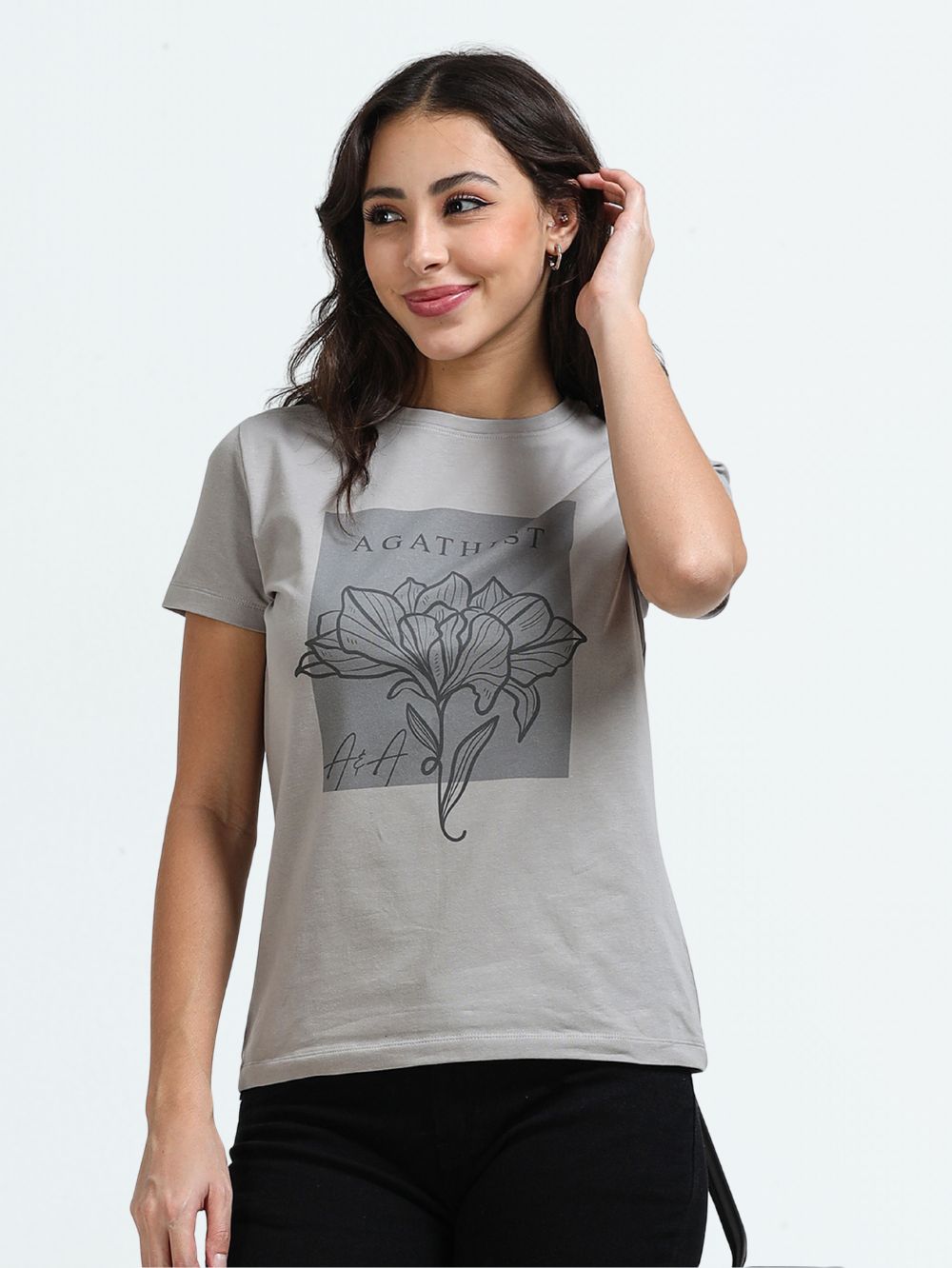Organic Cotton Women’s Printed T-Shirt - Silver Grey