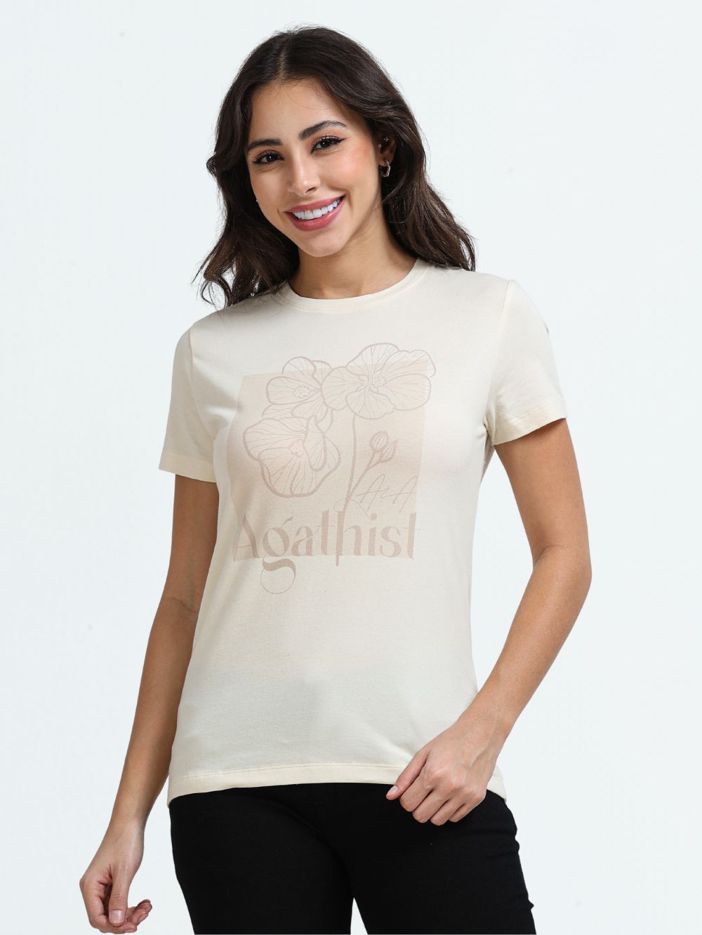 Organic Cotton Women’s Printed T-Shirt - Beige
