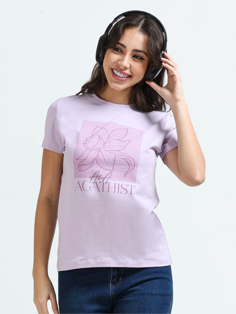 Organic Cotton Women’s Printed T-Shirt - Light Purple