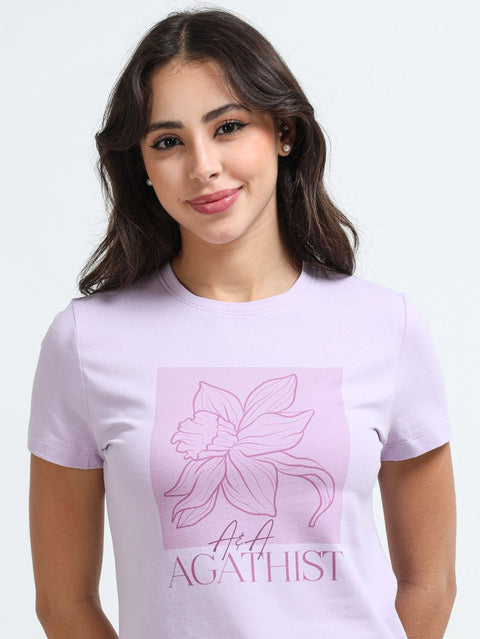 Organic Cotton Women’s Printed T-Shirt - Light Purple