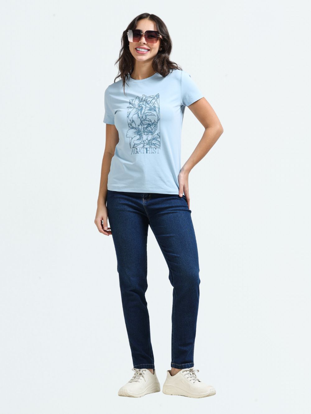 Organic Cotton Women’s Printed T-Shirt - Light Blue