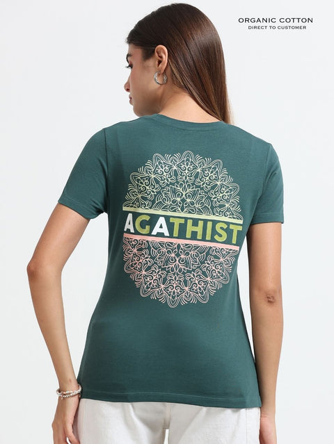 Womens Fashion Tee with Stylized Typography Print – Dark Green