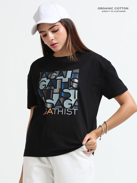 Womens Organic Cotton Oversized T-Shirt With Agathist Bold Typography Print – Black