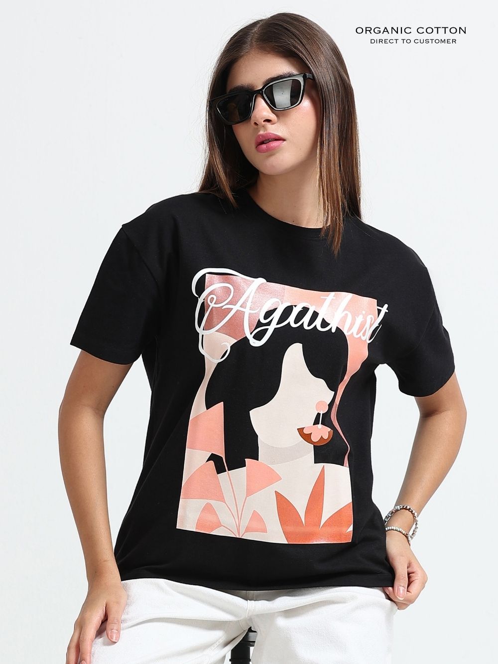 Womens Oversized T-Shirt with Abstract Girl Silhouette Graphic in