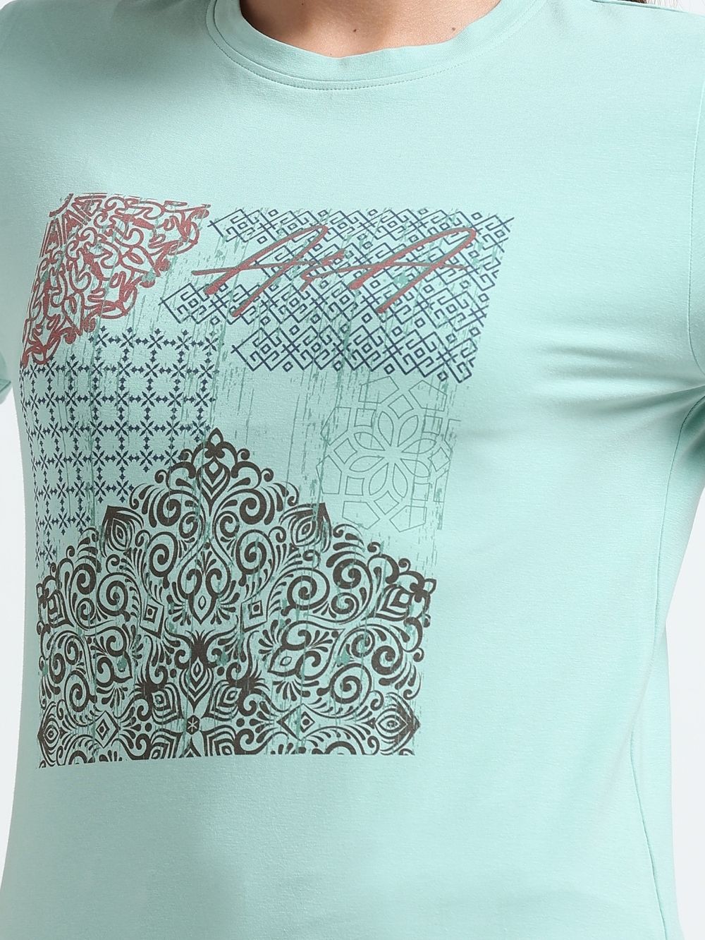 Womens Elegant Abstract Art Printed T-Shirt - Cameo Green