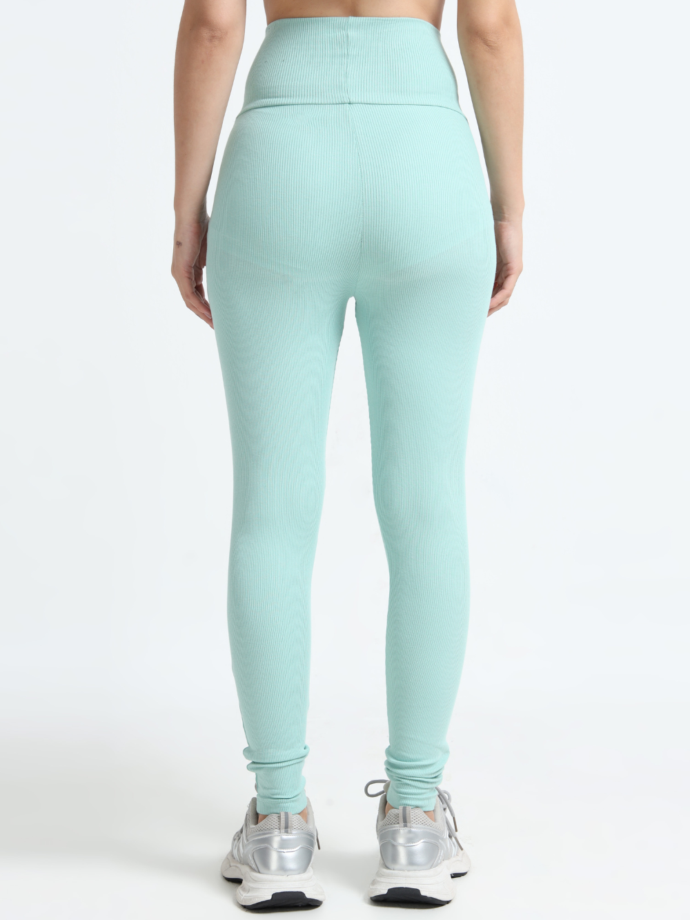 CAMEO GREEN ORGANIC COTTON RIB HIGH WAIST WORKOUT PANT