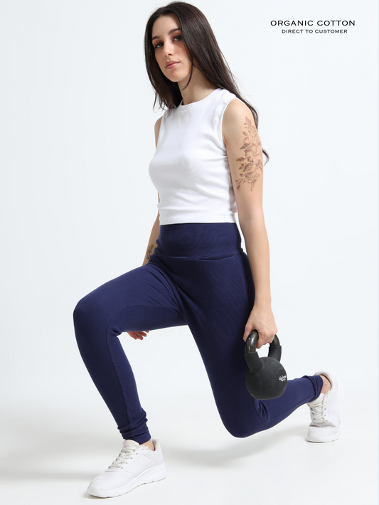 MEDEIVAL BLUE ORGANIC COTTON RIB HIGH WAIST WORKOUT PANT