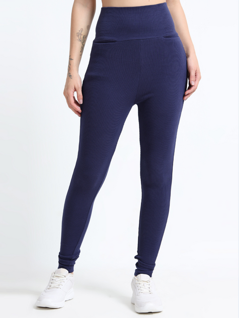 MEDEIVAL BLUE ORGANIC COTTON RIB HIGH WAIST WORKOUT PANT