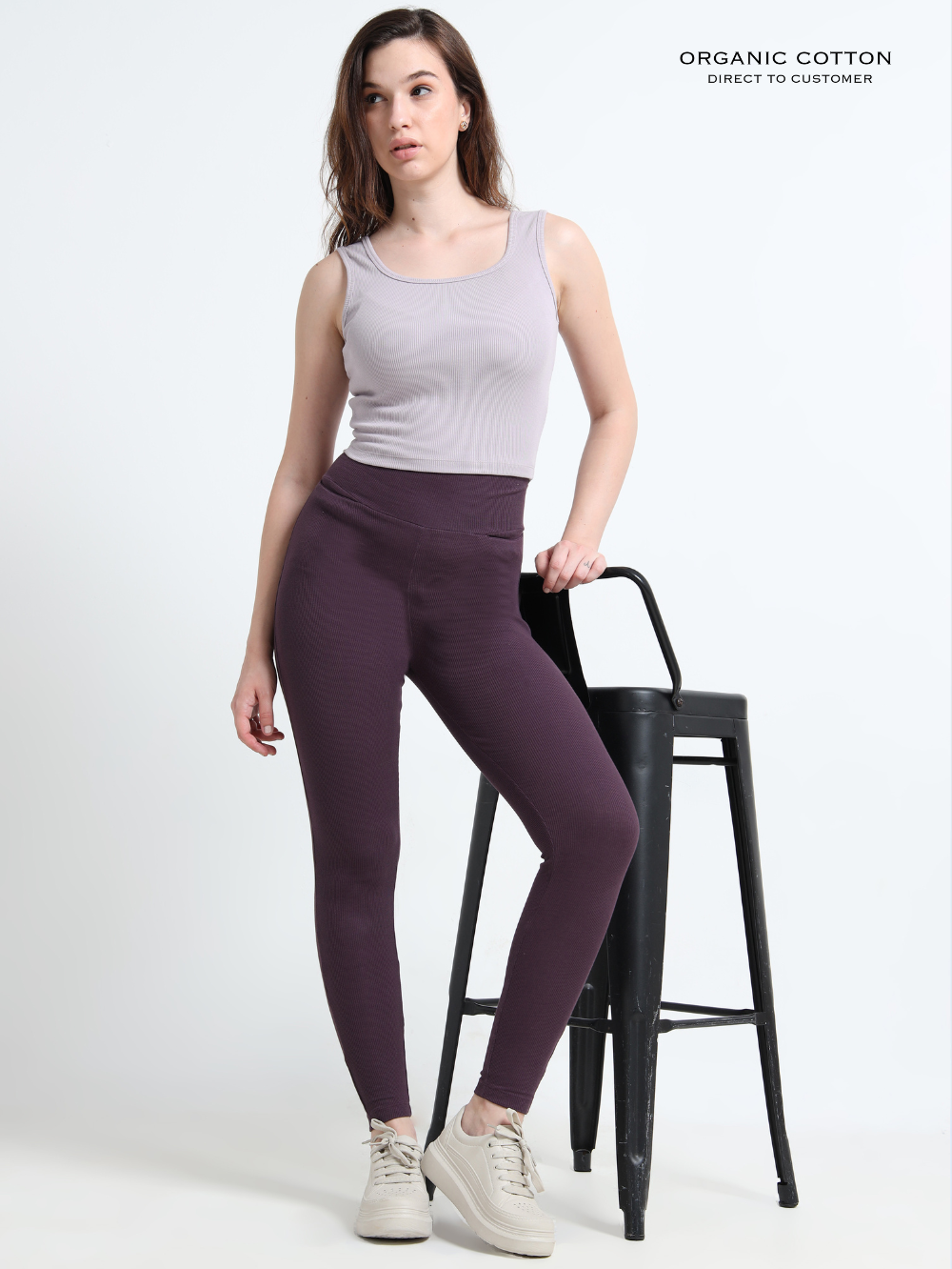 WINE ORGANIC COTTON RIB HIGH WAIST WORKOUT PANT