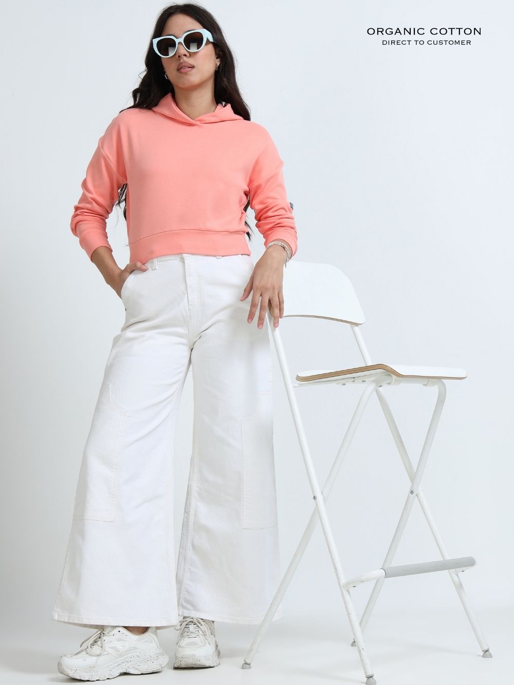 Mid Coral A & A Organic Cotton Womens Cropped Hoodie