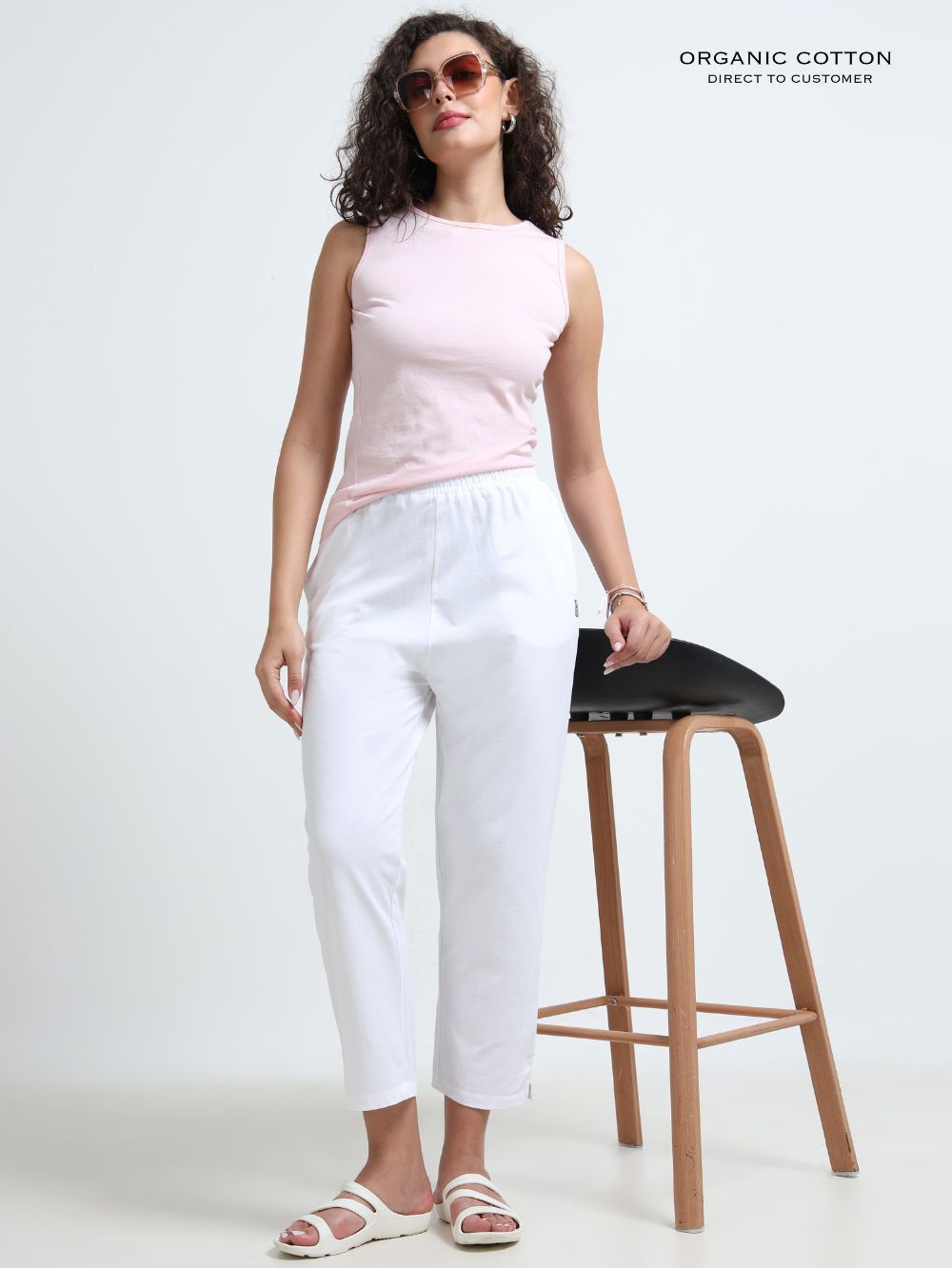 White Organic Cotton Womens Basic Pant