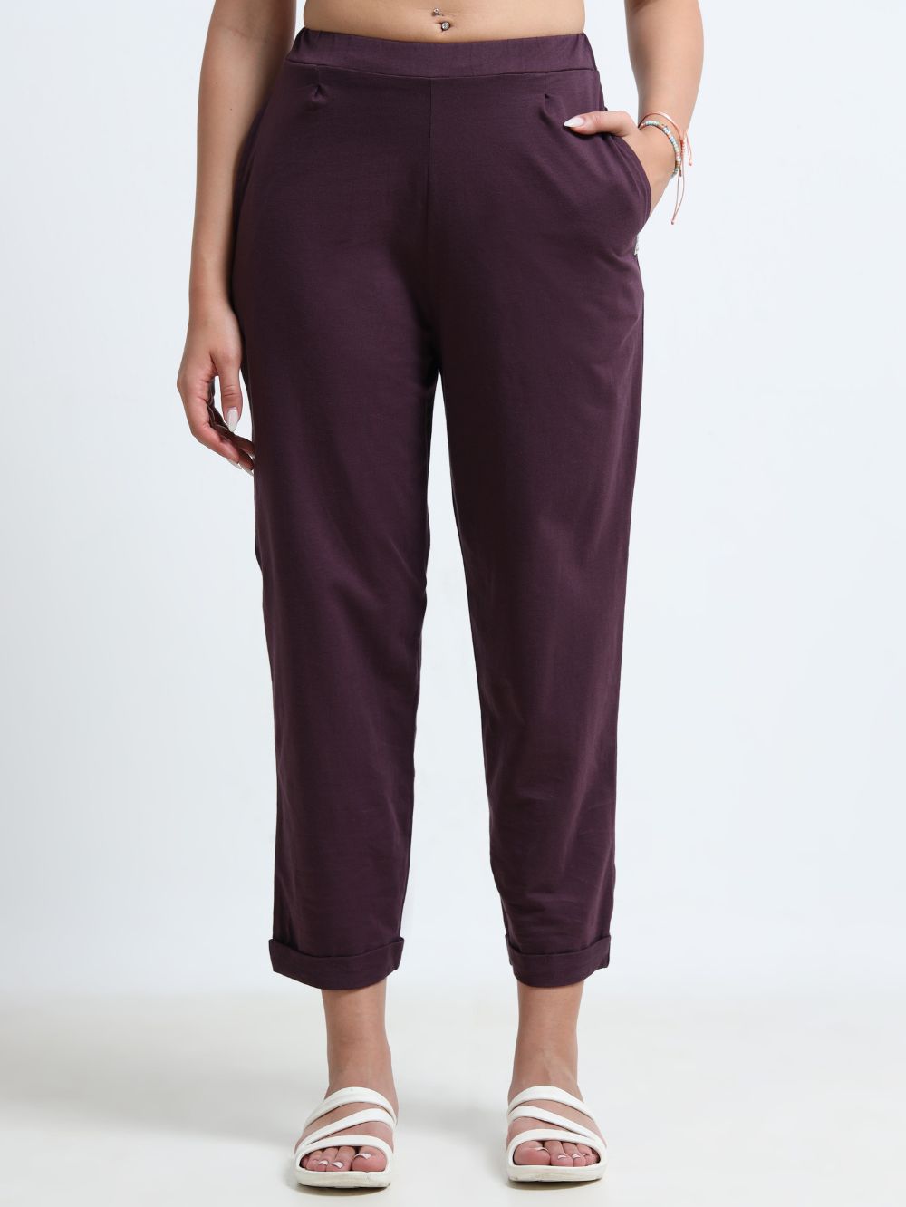 Wine Organic Cotton Womens Folded Fit Pant