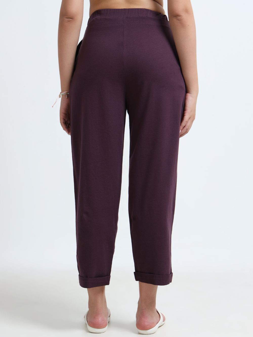 Wine Organic Cotton Womens Folded Fit Pant