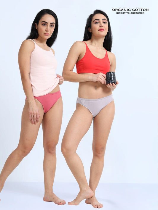 Gull grey and magenta Organic Cotton Bikini Panty for Women - Pack of 2