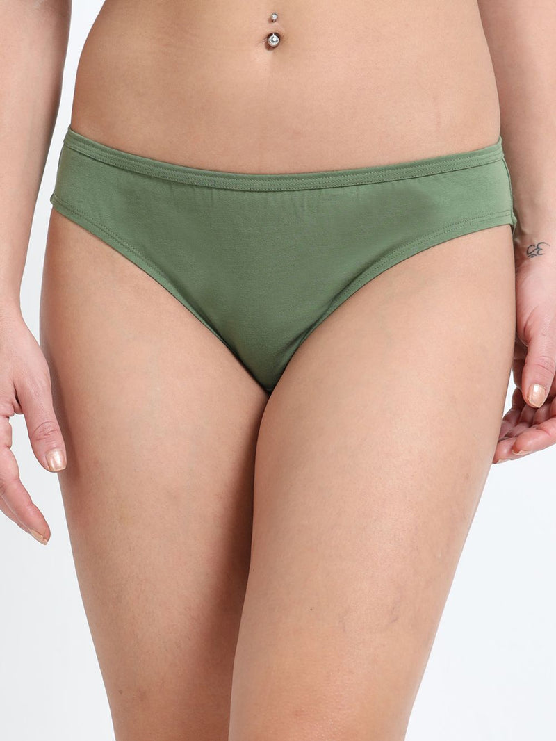 Apricot cream and Vineyard green Organic Cotton Bikini Panty for Women - Pack of 2