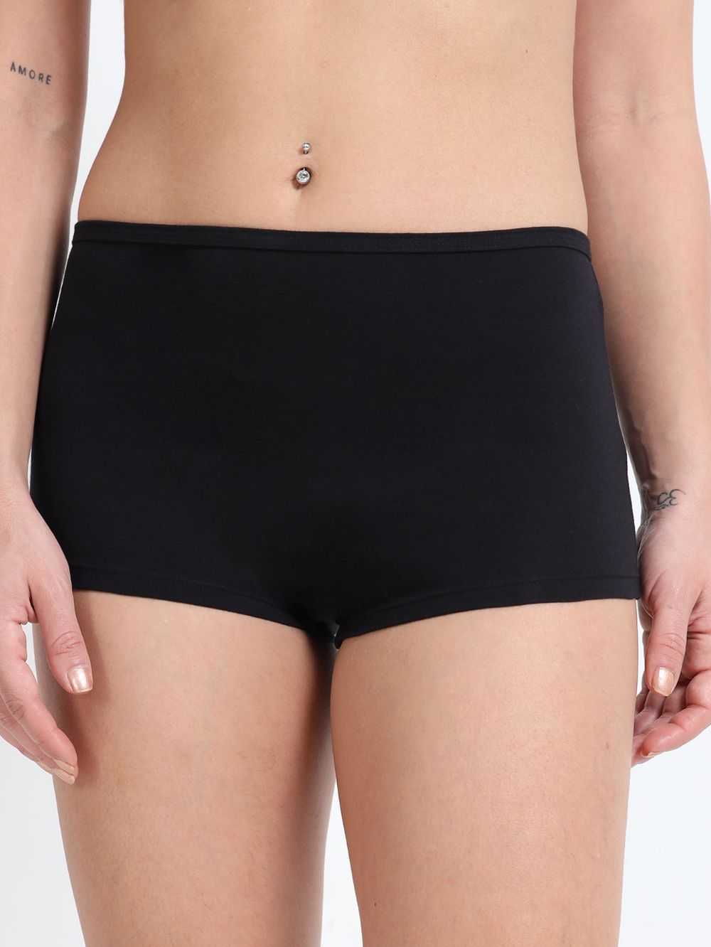 Black and Medieval Blue Organic Cotton Boy Shorts for Women - Pack of 2