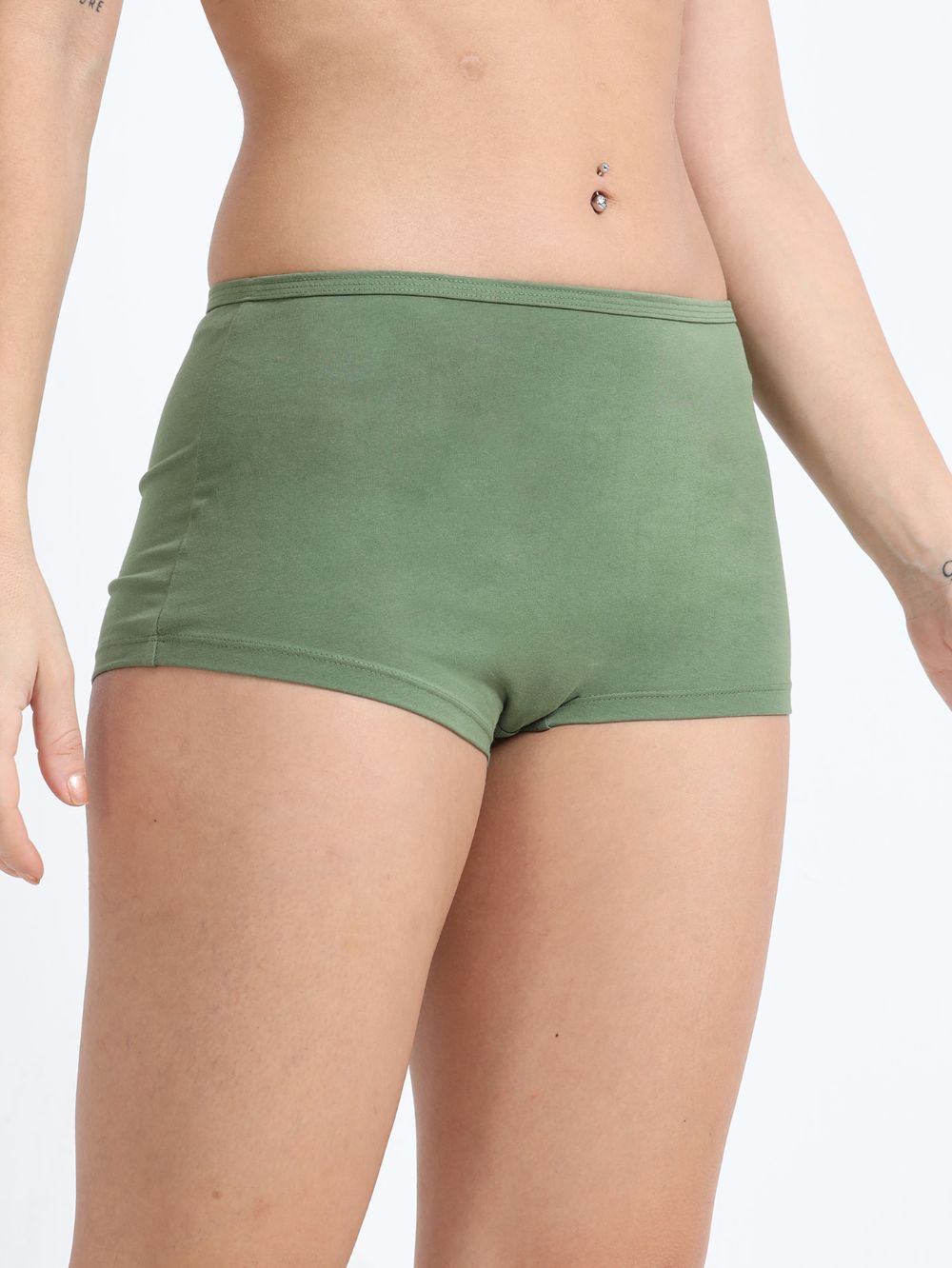 Red and Vineyard Green Organic Cotton Boy Shorts for Women - Pack of 2