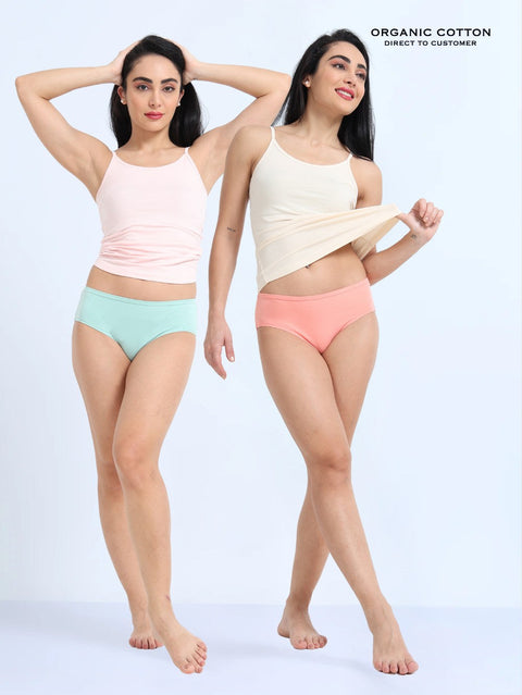 Peach Amber and Cameo Green Organic Cotton Hipster Panty for Women - Pack of 2