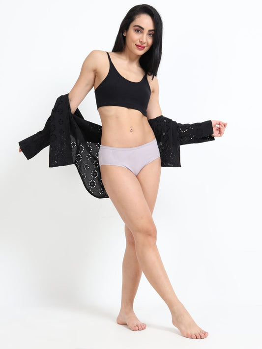 Gull grey and Magenta Organic Cotton Hipster Panty for Women - Pack of 2