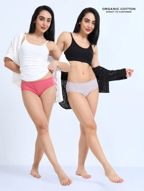 Gull grey and Magenta Organic Cotton Hipster Panty for Women - Pack of 2