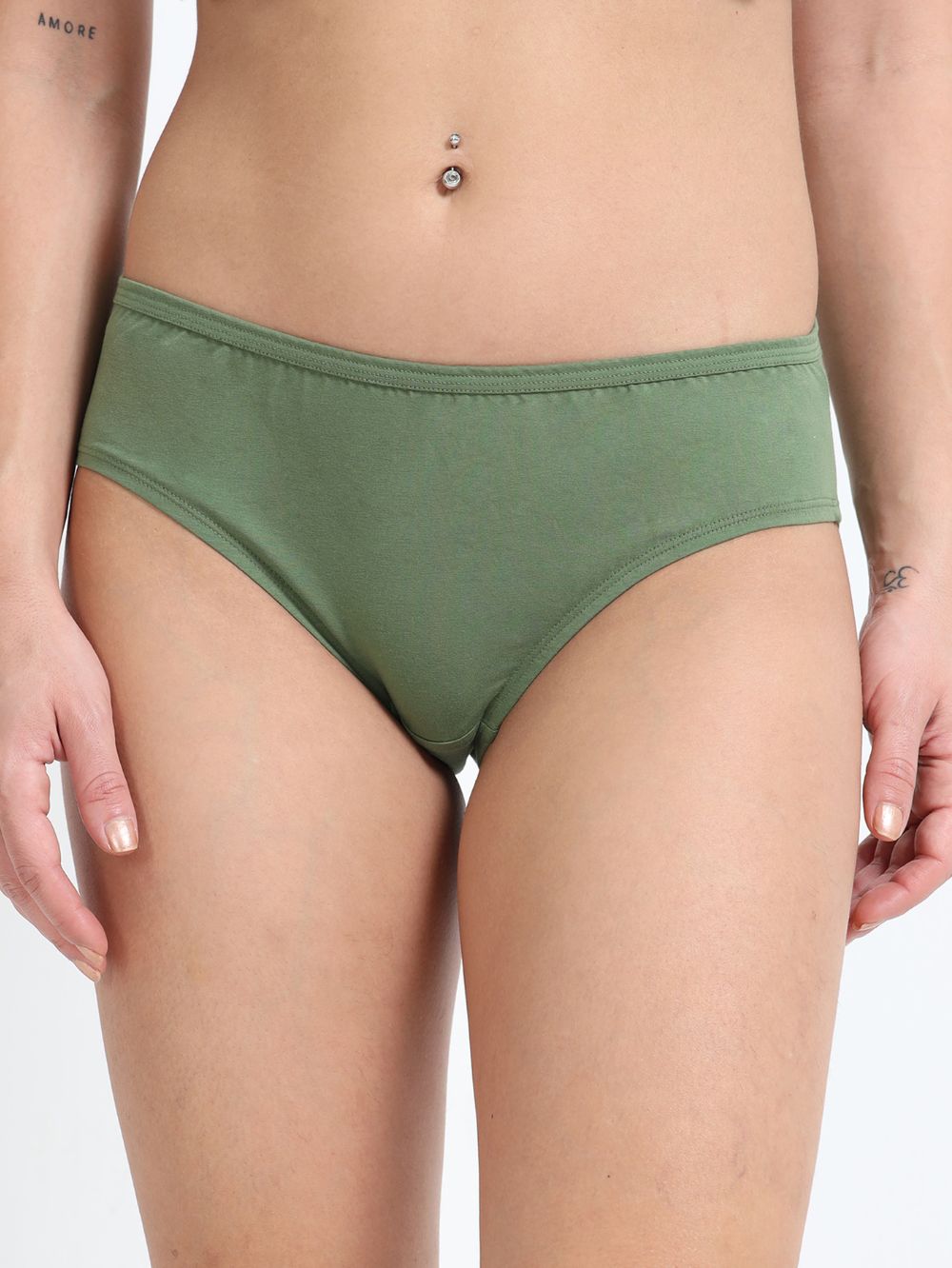 Apricot Cream and Vineyard Green Organic Cotton Mid-Waist Panty for Women - Pack of 2
