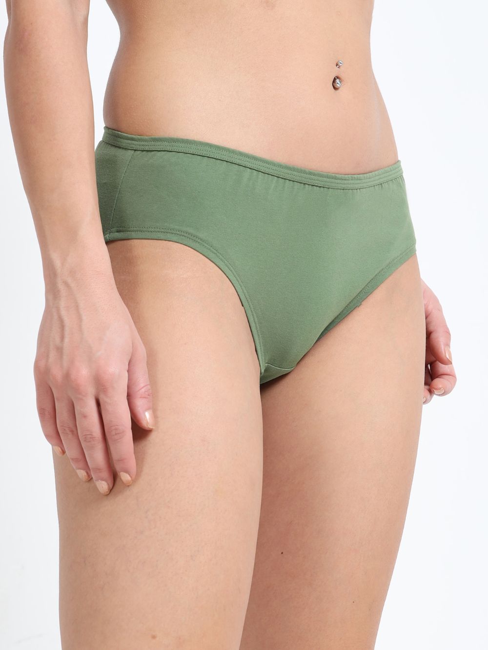 Apricot Cream and Vineyard Green Organic Cotton Mid-Waist Panty for Women - Pack of 2