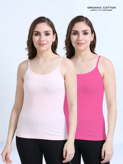 Dogwood Pink and Fandango Pink Thin-Strap Organic Cotton Camisole for Women - Pack of 2