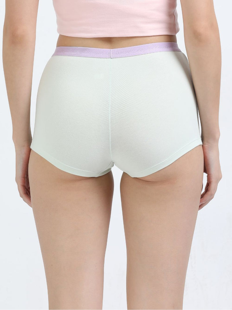 Gull Grey and Canary Green Organic Cotton Boy Shorts Outer Waistband for Women - Pack of 2