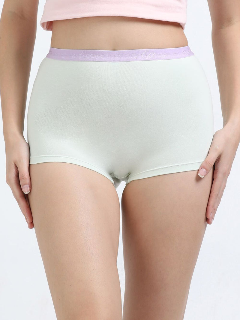 Gull Grey and Canary Green Organic Cotton Boy Shorts Outer Waistband for Women - Pack of 2