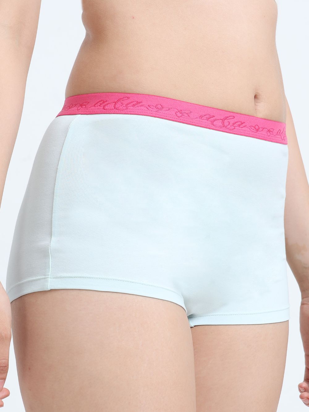 Sky Light and Peach Amber Organic Cotton Boy Shorts Outer Waistband for Women - Pack of 2