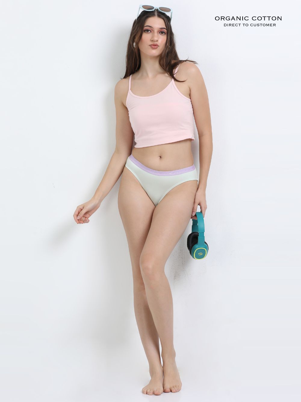 Gull Grey and Canary Green Organic Cotton Outer Waistband Bikini Panty for Women - Pack of 2