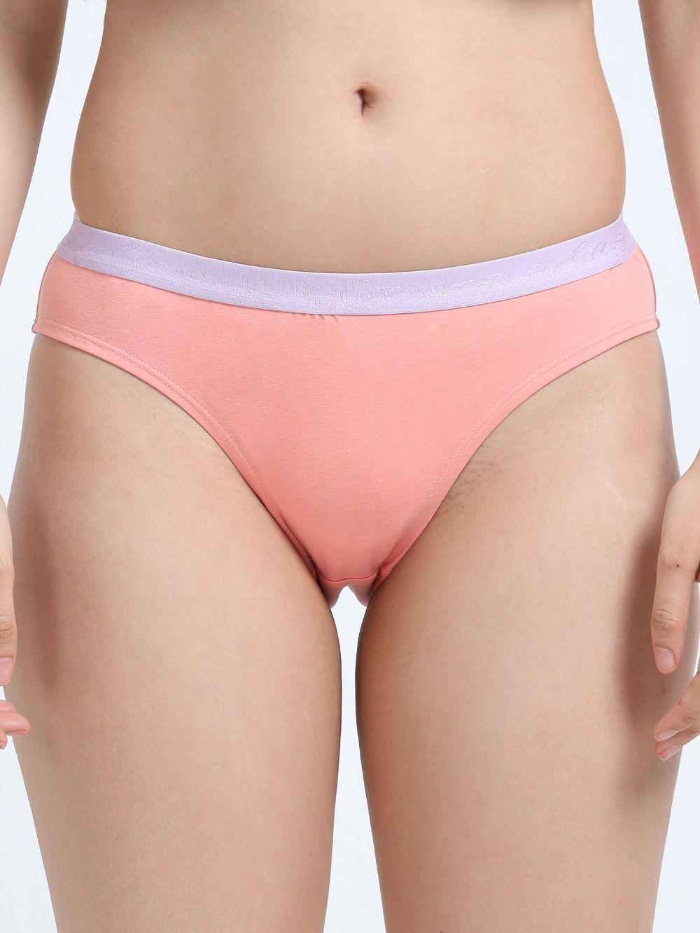 Sky Light and Peach Amber Organic Cotton Outer Waistband Bikini Panty for Women - Pack of 2