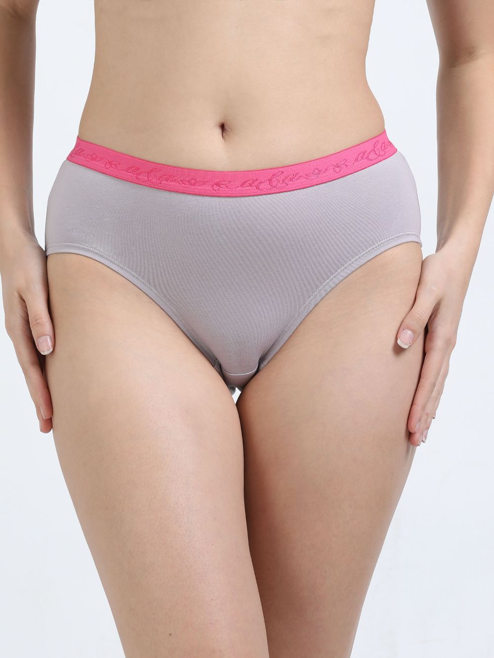 Gull Grey and Canary Green Organic Cotton Hipster Panty Outer Waistband for Women - Pack of 2