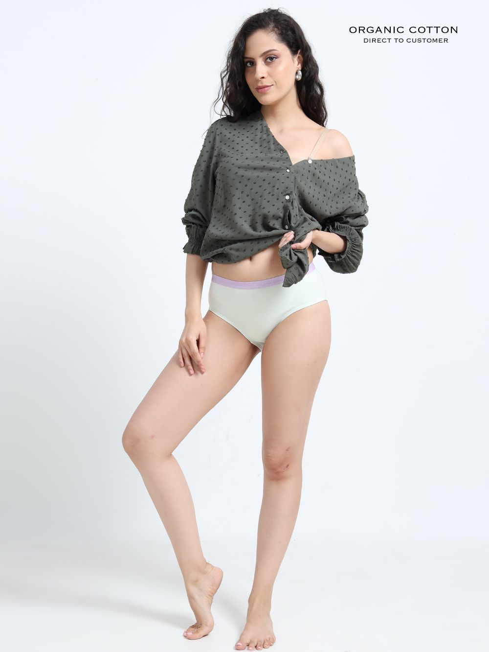 Gull Grey and Canary Green Organic Cotton Hipster Panty Outer Waistband for Women - Pack of 2