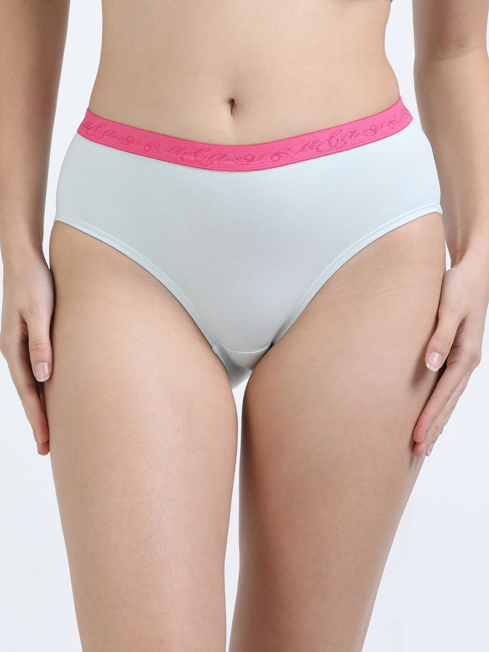 Sky Light and Peach Amber Organic Cotton Hipster Panty Outer Waistband for Women - Pack of 2