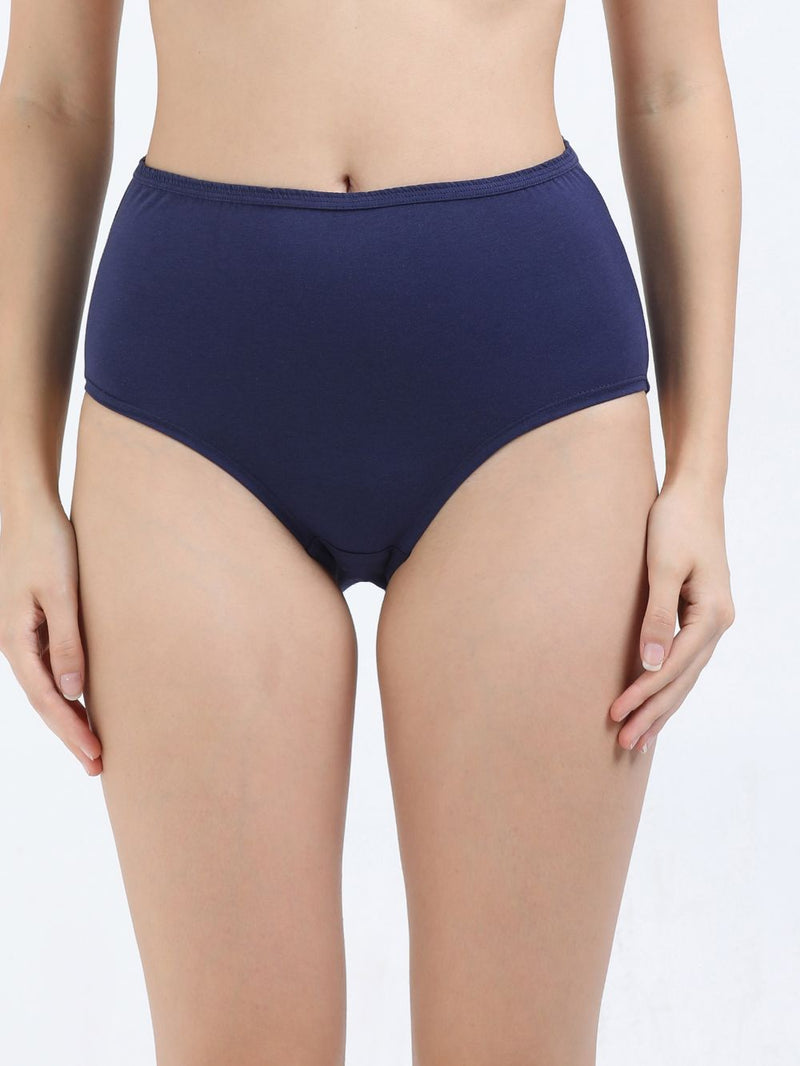 Black and Medieval Blue Organic Cotton High Waist Panty Inner Waistband for Women - Pack of 2