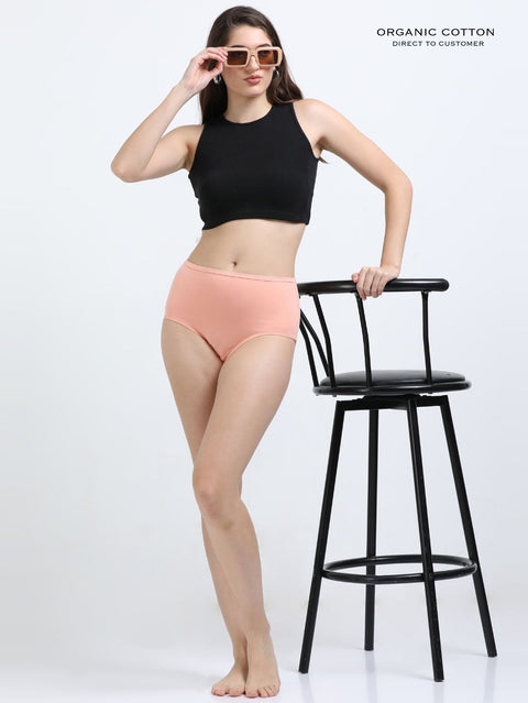 Black and Peach Amber Organic Cotton High Waist Panty Inner Waistband for Women - Pack of 2