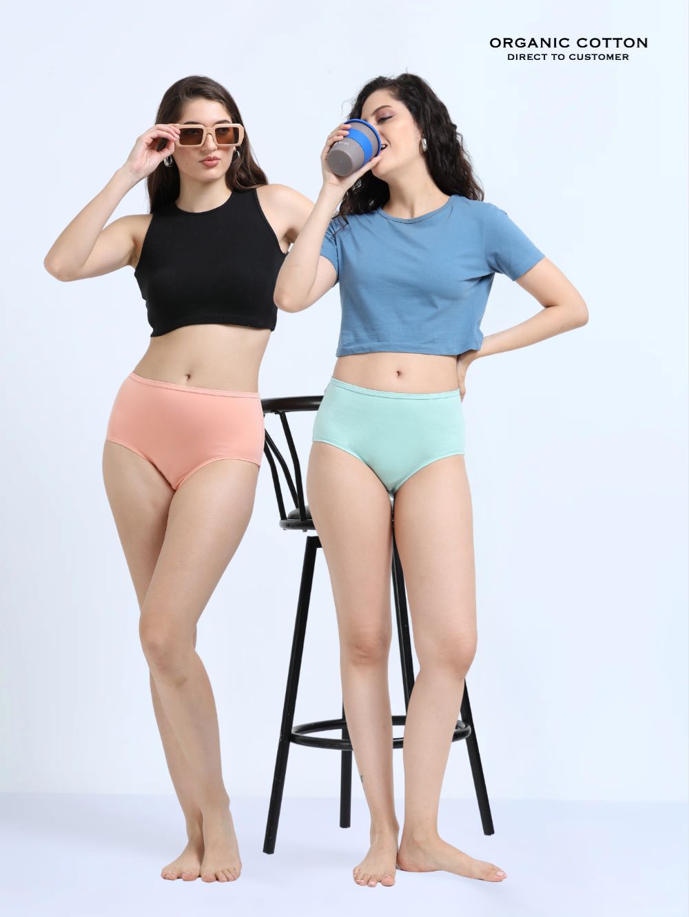 Peach Amber and Sky Light Organic Cotton High Waist Panty Inner Waistband for Women - Pack of 2